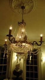 French Empire Cut Crystal Chandelier, Approx 36" High x 33" Wide, 