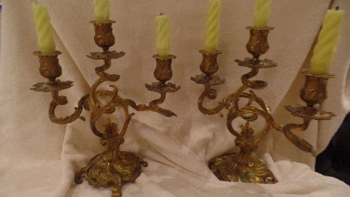 Pair Gold Dore Candelabra, $575 for pair