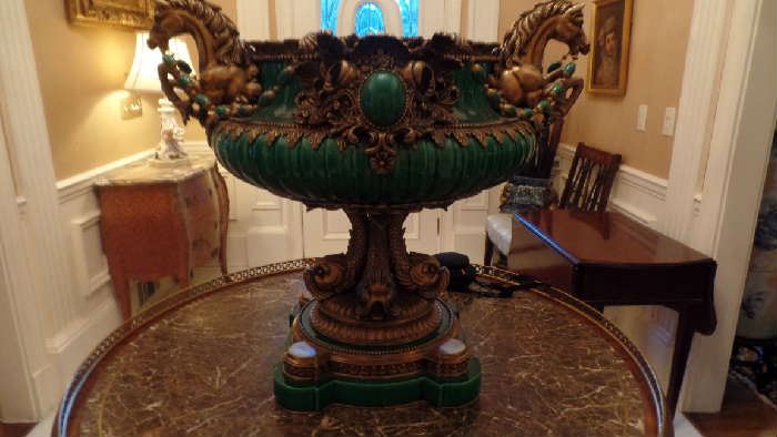 Bronze and Malachite color Centerpiece, Approx 24" high x 27" wide..$8,500