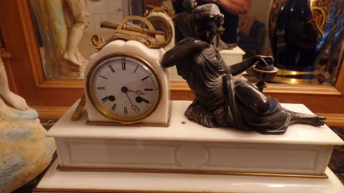 Mantle clock, Marble and Bronze, $650