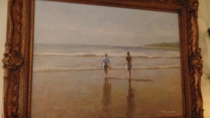 original oil painting approx. 5'x4' children on beach...$3900