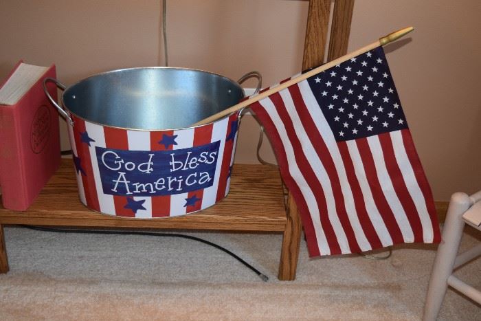 Red, White, Blue Bucket With Flag
