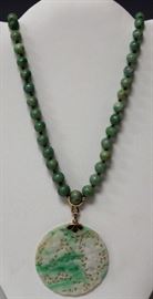 LOT #8- EARLY CHINESE CARVED JADE PENDANT & NECKLACE