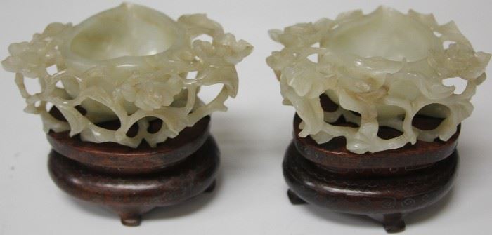 LOT #30 - PAIR OF 19TH C. CHINESE WHITE JADE CARVED BOWLS