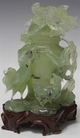 LOT #32- VINTAGE CHINESE CARVED SERPENTINE VASE W/ STAND