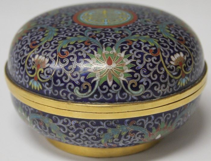 LOT #309- CHINESE CLOISONNE COVERED INK BOX, 4 1/2" L