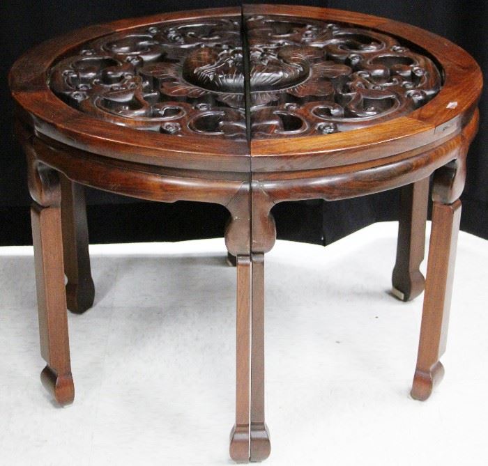 LOT #308- CHINESE CARVED ROSEWOOD TWO-PART TABLE