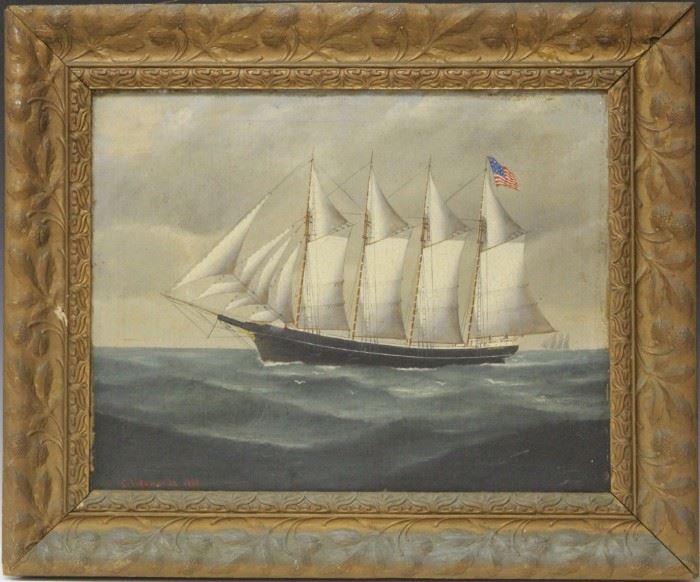 LOT #16- C. VOLAHARDS, OIL ON CANVAS OF AMERICAN SHIP, 1901