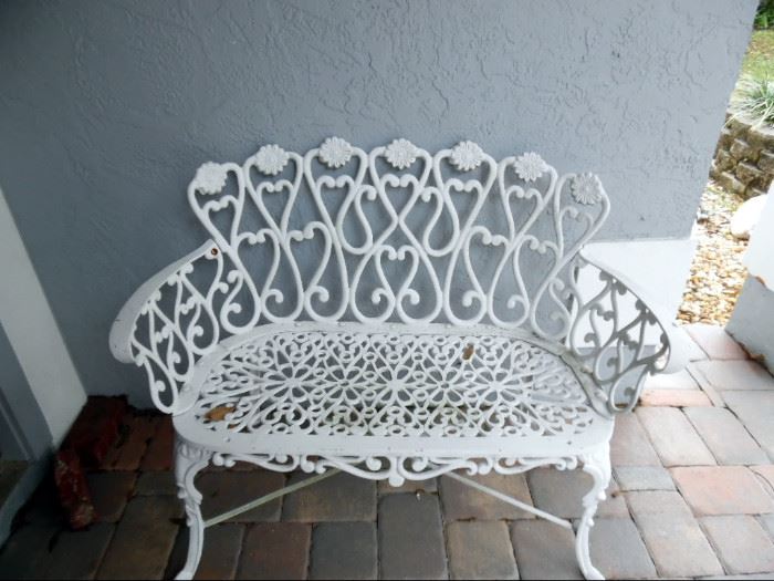 Wrought Iron White heart Scroll Bench