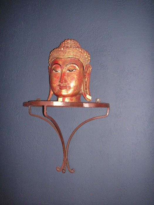 Carved Buddha/wrought iron shelf