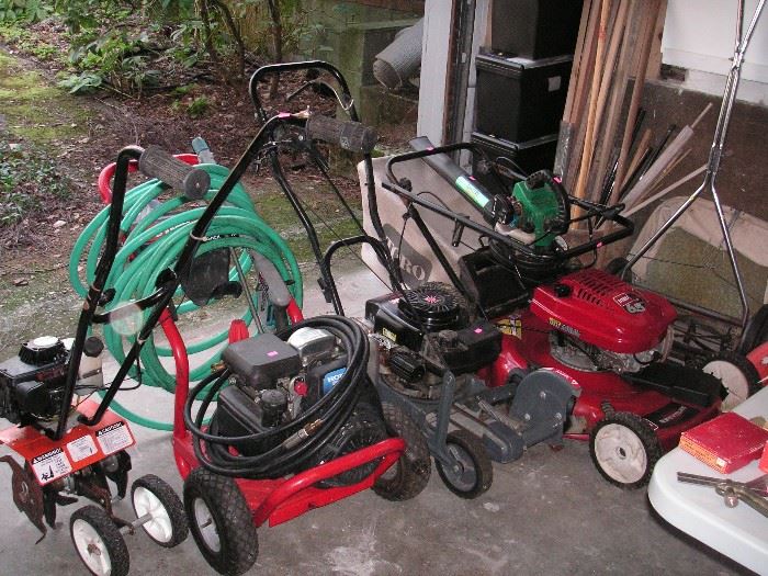 Lawn gas, self propelled mower, edger, blower, small rototiller, pressure washer, push mower