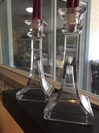 Pair of etched candlesticks