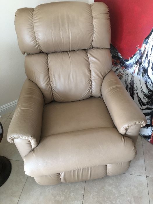 One of two leather recliners 