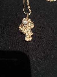 14kt chain with gold nugget and diamond 
