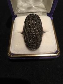 Sterling silver ring set with markasite