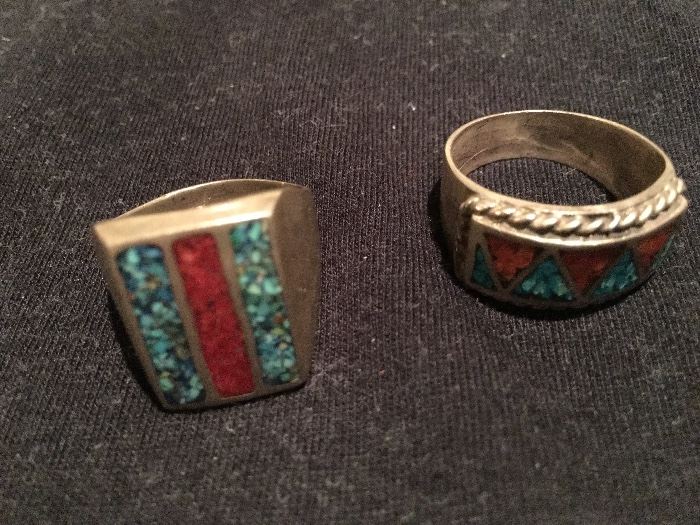 Two silver rings with turqoise
