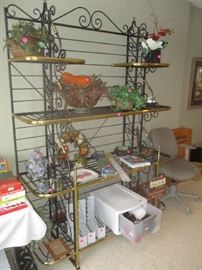 Large brass baker's rack and home decor