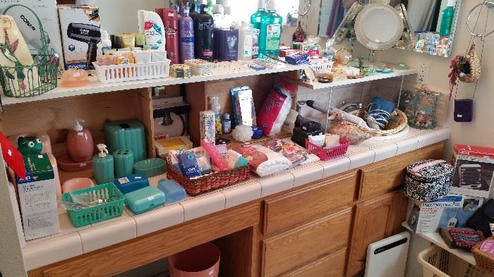 Lots of toiletries and cleaning supplies.
