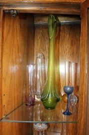 Mid century modern green glass swung vase