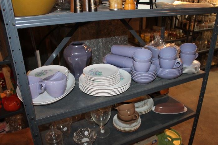 Vintage purple Melmac dinnerware set w/ boxes, unused!