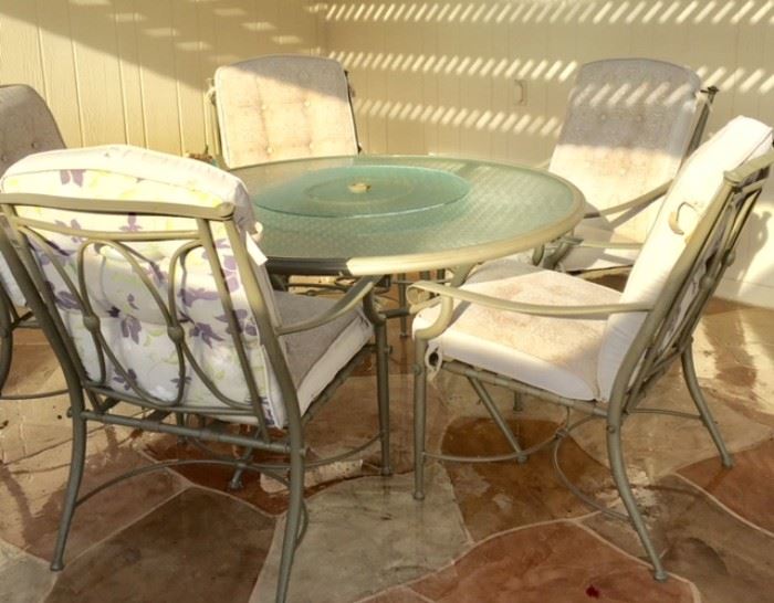 Round Patio Table w/ built-in Lazy Susan, 5 Arm Chairs