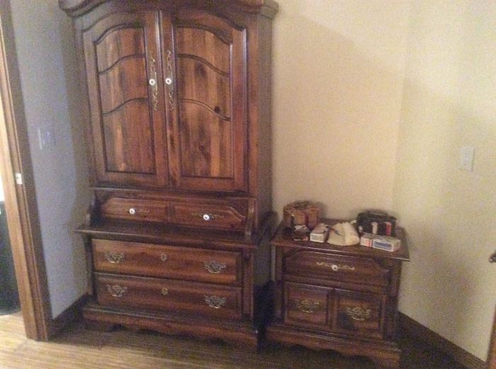 Wood armoire and matching nightstand- 3 pieces in this pattern