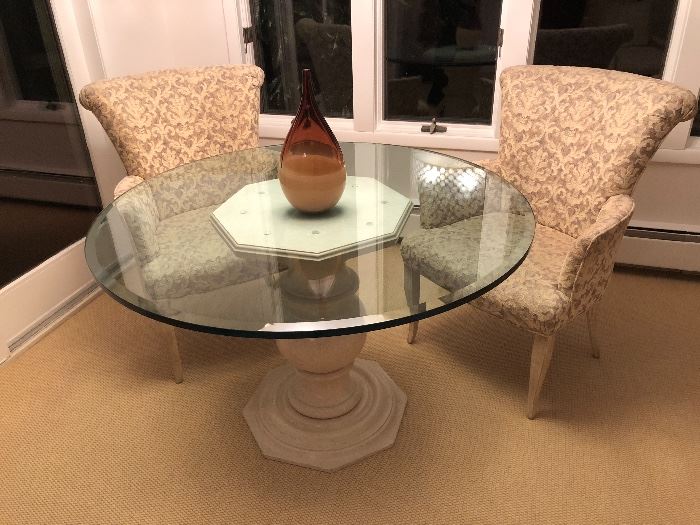 Late 20th century glass top pedestal table