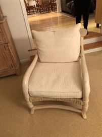 White wash oak and rattan armchair 