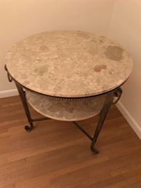 Vintage round  marble and steel two tier occasional  table