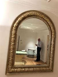 Neoclassical Carved Antiqued Gold Arched Mirror