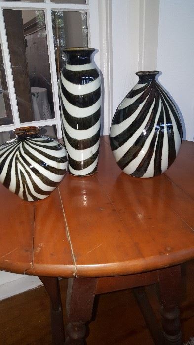 3 Zebra Vases 