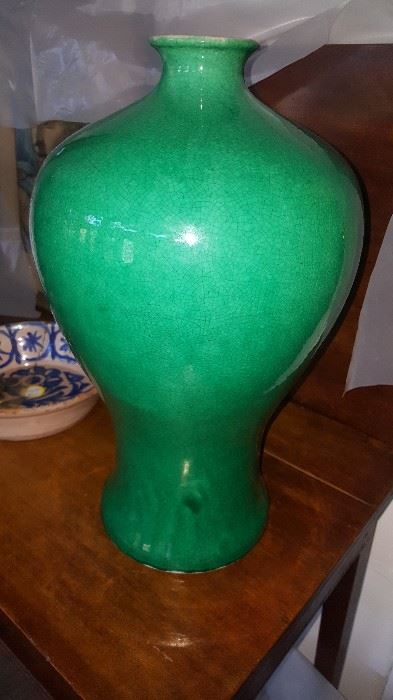 Large Asian Vase in a Gorgeous Emerald Glaze