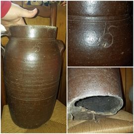 Southern pottery (5 gallon storage jar with handle and lip handle in as is condition)