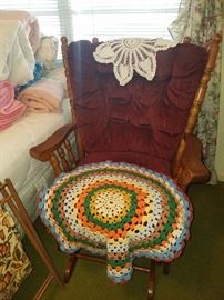 Oversized glider, crocheted items