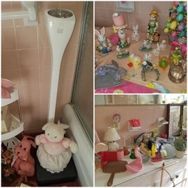 Vintage toddler scale, Easter décor, & bathroom décor.