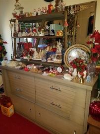 Retro dresser/mirror (part of set), Christmas décor.