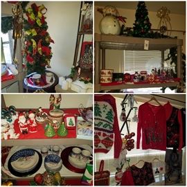 Christmas clothing, dishes, small trees, & more.