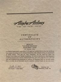 #42 (4) Alaskian Airline Prints Signed and Numbered Set Price $100.00