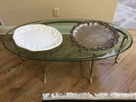 GLASS AND BRASS COFFEE TABLE