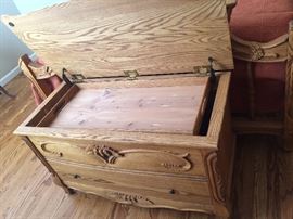Matching oak cedar chest. Sold separately.