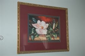 Magnolia print with maroon mat