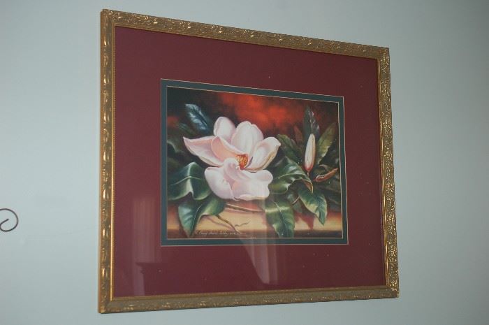 Magnolia print with maroon mat
