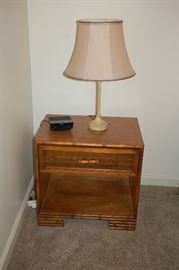 Bamboo style side table with rattan faced drawer