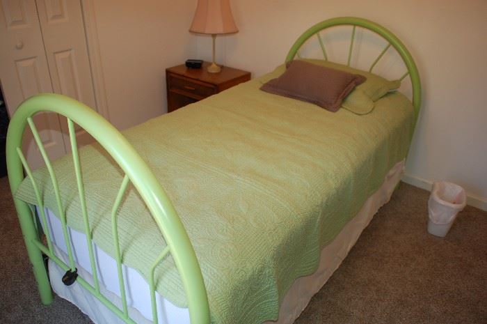 Vintage green metal twin bed 
