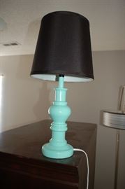 Small teal colored wood lamp