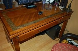 Wood office desk with inlaid stone