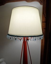 Heavy metal floor lamp with beaded shade, 54" tall, 3-way light