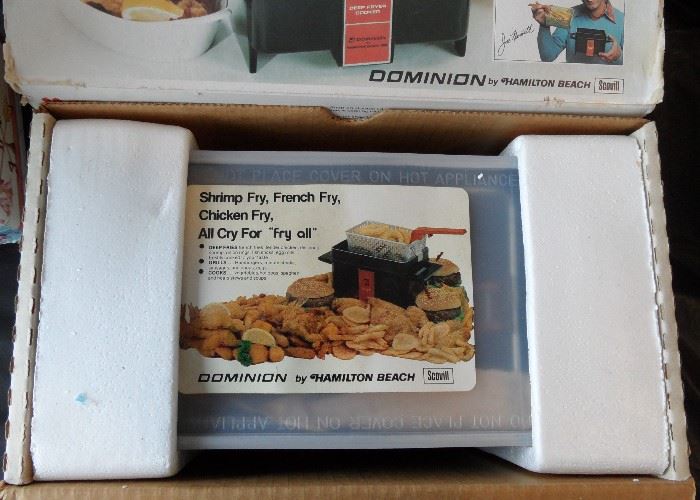 Retro "Fry All" deep fryer, Dominion by Hamilton Beach Scovill, #2112, new in original packaging.