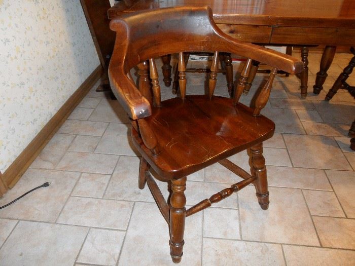 Heavy, solid wood, kitchen table with 2 drawers, 18" leaf and 4 chairs, by Young-Hinkle "Shenandoah Pine." Table measures 36" x 60" (78" with leaf).