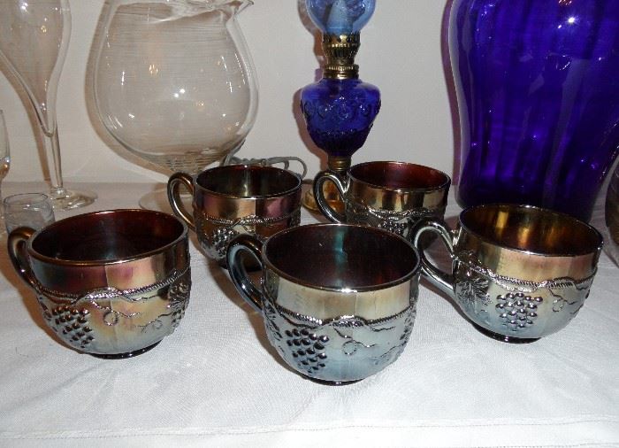 Iridescent carnival glass cups